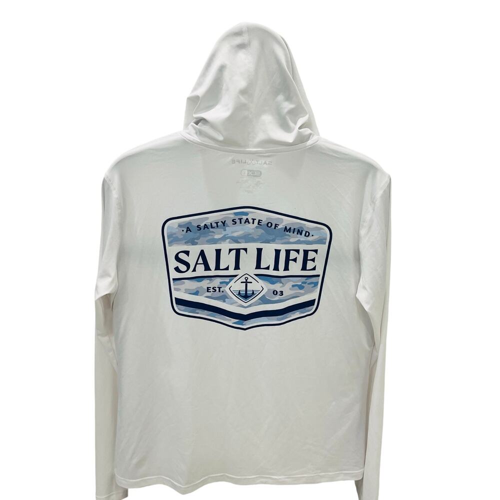 Salt Life Performance Hoodie Shirt Men Large L White Long Sleeve Sun Fishing UPF